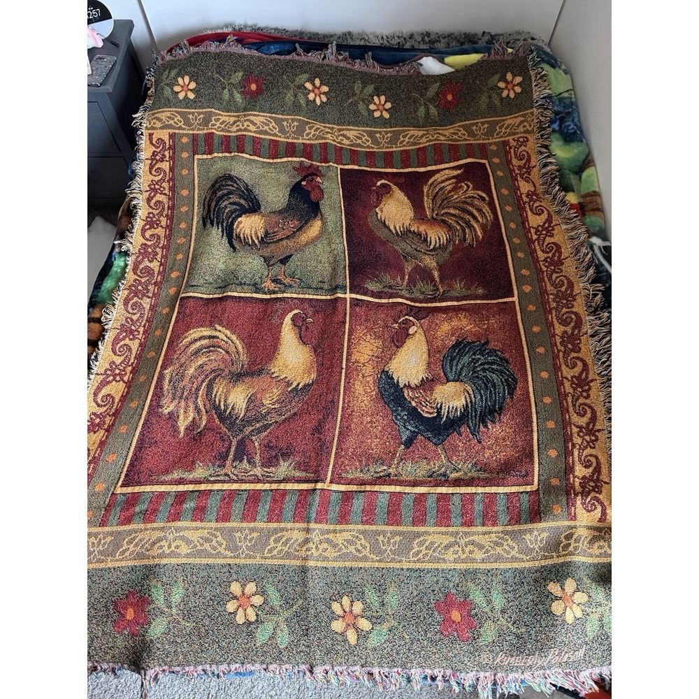Mediterranean Rooster Grande Tapestry Throw‎ Blanket 52x70 Kimberly Poloson
